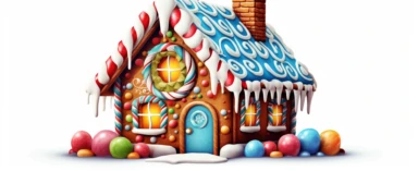 Realistic colorful gingerbread house, realistic, colorful, beautiful, vivid color, christmas, snow soil, hyperrealistic, white background, style by Lucy Fleming, watercolor, smooth gradients, black contour outline, ultra detailed, clipart elements, delicate pastel colors, solid white background, super clear, high quality