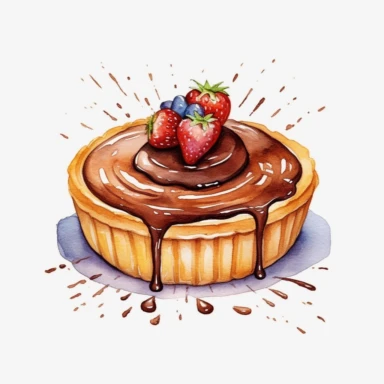 watercolour nutella tart clipart, hd, on white background, spaced out ar 3:2