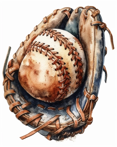 Baseball Glove with ball Watercolor Clipart, with the ball, highly detailed, white background 8k