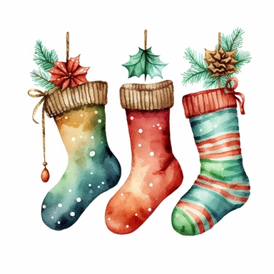 watercolor christmas socks decoration,clipart,on white background