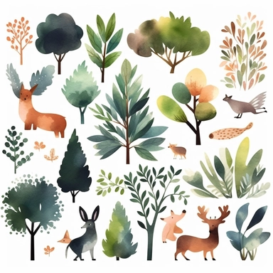 simplified single bush clipart, simple shapes, no lines, no outlines, clipart most popular on etsy, featured on dribble, cartoon animals clipart, minimalist, computer vector graphic design clip art, watercolor illustration clipart, watercolour clipart, watercolor illustration for kids and children, book illustration, print on demand image, PNG transparent background
