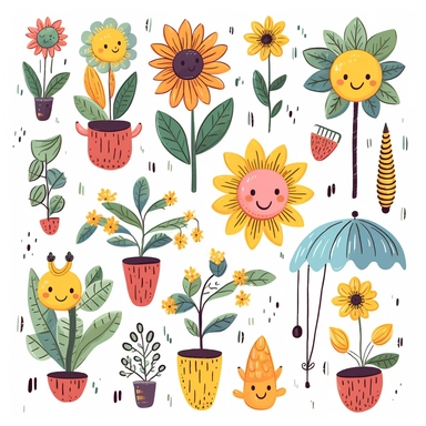 Spring Clipart Set - Springtime Clip art, flowers and gardening, hand drawn clipart, rainbow, sunshine, baby animals, floral clipart, Easter