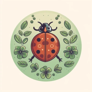 good luck sign, clipart, no background, ladybug on a clover-leaf, simple graphic, vektor graphic, minimal colours, positive colours, positive vibes, round shapes, ladybug with six dots on back