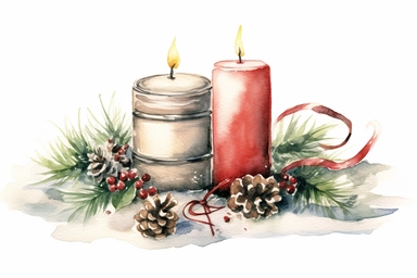 christmas candle decor, watercolor clipart