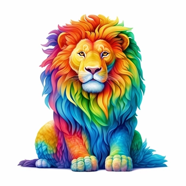 Cute Beautiful Rainbow Lion Pride LGBT Clipart,Cartoon, hyper realistic, intricate detail, illustration style,high solution,on the white background