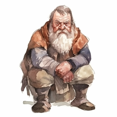 angry brooding dwarf man, watercolor, character, white background, clipart,