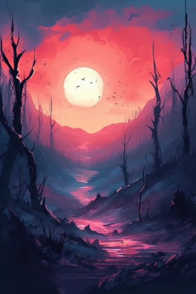 realistic clipart of enchanted winter hell landscape, digital painting