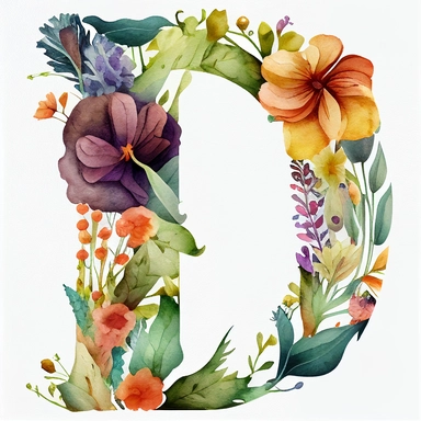 Watercolor flower letter D png clipart, botanical letter D, png alphabet clipart, clipart, colorful, no background