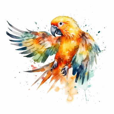 vibrant watercolor cute tropical orange parrot flapping wings clipart isolated no background