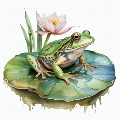 watercolor frog on Lilly pad clipart on white background