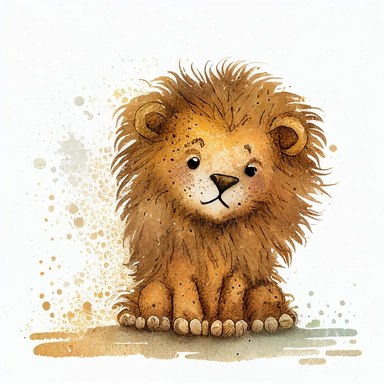 A cute baby lion , jellycat, stylised hand painted textures, stylized digital art, baby lion, rough paper texture, baby lion, highly detailed muted colors,watercolor texture, setteidreams colour design, finger blend shading, stippled walls,amazing textured brush strokes, illustrated in whimsical style, childrens book illustration, clipart style, white solid background , no watermark, remove watermark, no text, remove text, no writing, remove writing