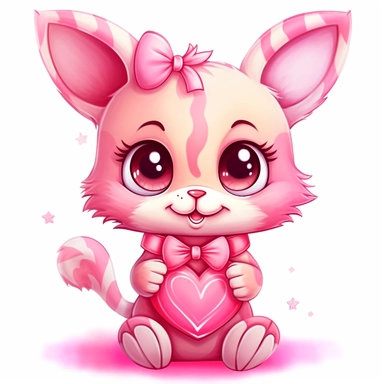kawaii a very cute cuddly eyes happy kitten wearing a pink coat giving out heart's clipart Easter spring bunny scrapbooking Crafton digital paper white background