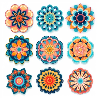 simple mandala collection，flower power，vector，clipart style，white background，8k