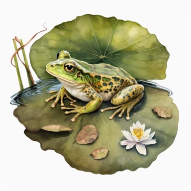 watercolor frog on Lilly pad clipart on white background
