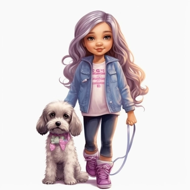little girl best friend fashion illustration clipart, png file, hyper realistic, transparent background,high detail, 8k