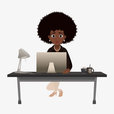 black female servicde Desk agnt with a afro, Clipart minimalism style, without shadows,Transparent and white background