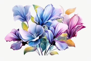 3D, watercolor flowers, bold linework, drop shadows, highly detailed, white background, clipart