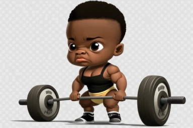 cute black baby lifting heavy weights in gym fantastic artwork Clipart HD png