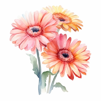 Watercolor, Gerbera daisy flowers, white background, high resolution, Clipart