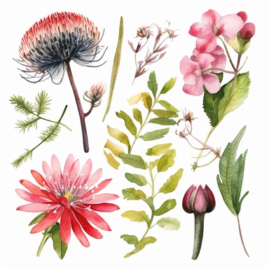 NewZealand wild flowers clip art watercolors