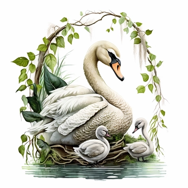 mama swan in his habitat clipart, white background
