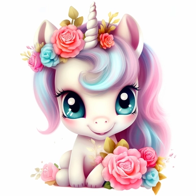 white background Clipart 3D cute painting of an adorable baby unicorn with big baby blue eyes shy little with roses pastel pinks roses and reds roses all around pastel colourful flowers vivid clear detailed roses pansies and lavender all around clipart detailed cartoon style cartoon of happy cute little tiger beautiful sparkling and pearls Clipart image shimmer and shells and starfish pastel flowers all around pastel light colors gorgeous hyper realistic big glass blue eyes for detail the hyper 