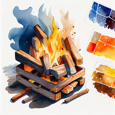 burning firewood Watercolor Clipart, details