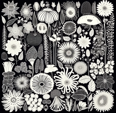 black and white floral clipart i love flower, in the style of paula scher, distinct framing, mikhail vrubel, japonisme, naturalistic shadows, lucy grossmith, japanese-inspired motifs