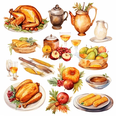 watercolor thanksgiving feast clipart