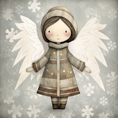 a cartoon girl snow angel, in the style of tim holtz, cfa voysey, detailed costumes, humor meets heart, muted colours, toyen, mono-ha, clipart--ar 2:3
