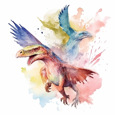 flying dinosaurs battle, clipart on white background, watercolor