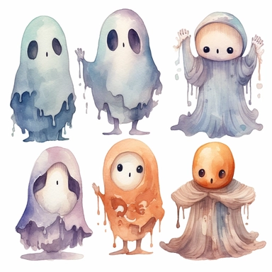 watercolor clipart ghosts cute skeletons halloween