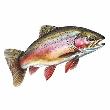 rainbow trout, clipart graphic, highly detailed, isolated figure, isolated graphic, no shadows, isolated on white background, now shadows or external detail, only the trout with nothing else