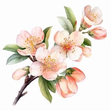 hyperrealism clipart , peach flowers, white background, watercolor style, farmhouse chic, tempera clipart