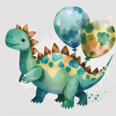 Watercolor Dinosaurs Clipart, a baby dinosaur, Cute Dinosaur Clipart, Baby Dino, Dinosaurs Sublimation, Dinosaurs Kids, hand paint, dinosaur holding a balloon , vector, vector art, white background