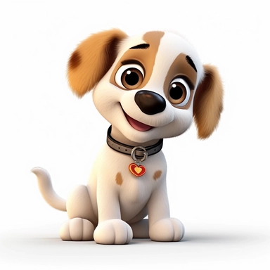 an adorable cute happy puppy dog with big puppy eyes, 3D image, full body image, pixar style, clipart