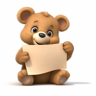 3d close-up very cute brown Teddy bear holding a blank piece of paper in its paws, clipart cartoon style, simple white background, vivid, digital art, 8k, high quality