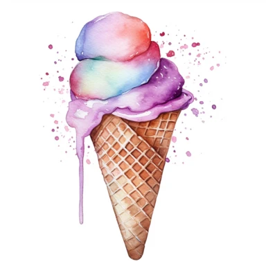 watercolor ice cream cone clip art white background