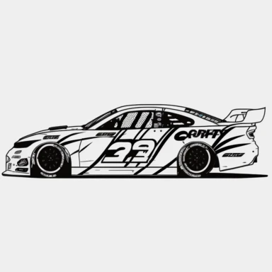 nascar racecars, racing, shot from the side, sideshot, simple, white background, clipart style, coloringbook