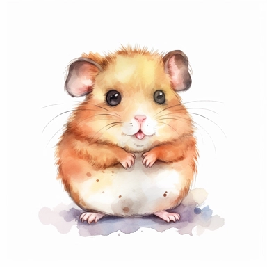 watercolor adorable kawaii baby hamster character kawaii, isolated, kawaii,digital art,detailed, concept,art,8k,hd,on white background,clipart