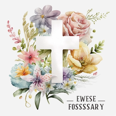 watercolor Easter Cross, flowers, Easter element clipart, on white background