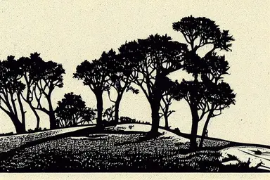 golf course silhouette, linocut, clipart
