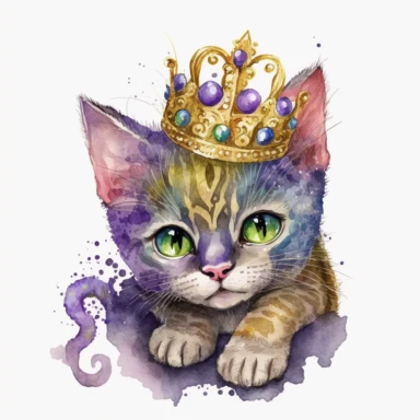 cute mardi gras kitten , detailed watercolor illustration, clip art, cartoon, 8k-- ar 2:3
