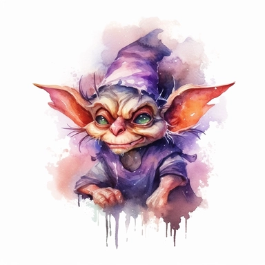watercolor dark fantasy mystic goblin clipart, hd 4k, detailed, focused, isolated on white background