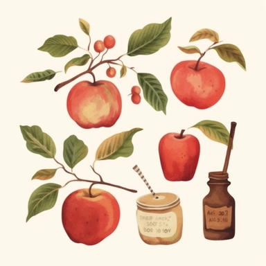 apple twig watercolor clipart, white background