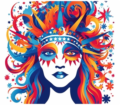 Create a bold and eye-catching clip art that showcases Freedom in patriotic colors, emphasizing the spirit of independence and liberty, white background, in the style of psychedelic -