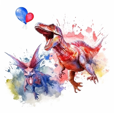 flying dinosaurs battle, clipart on white background, watercolor