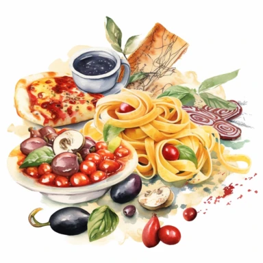 watercolour illustration of Italian food, clipart