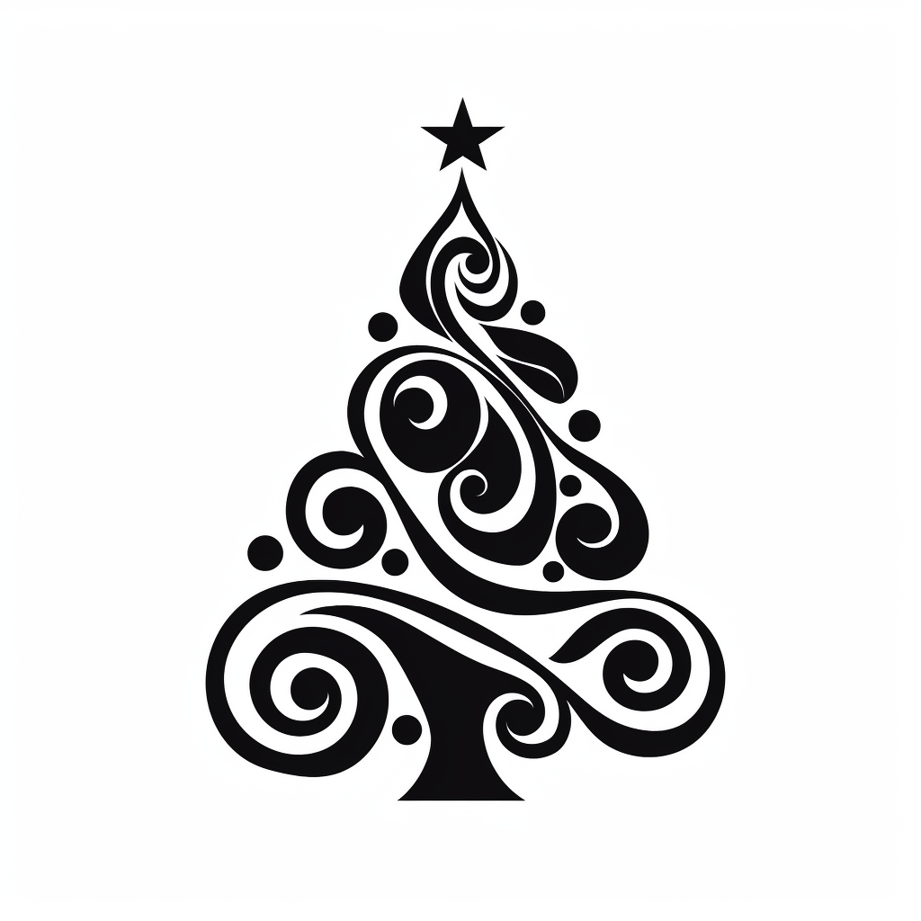 black and white silhouette of a christmas tree, clipart style, white ...