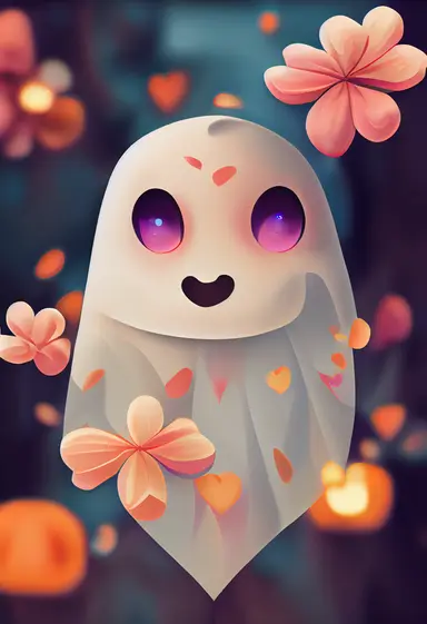 cute halloween clipart, OrientalLight, flowers, heart Pastel colors, Trending 8k, anime style, dynamic lighting, cinematic,